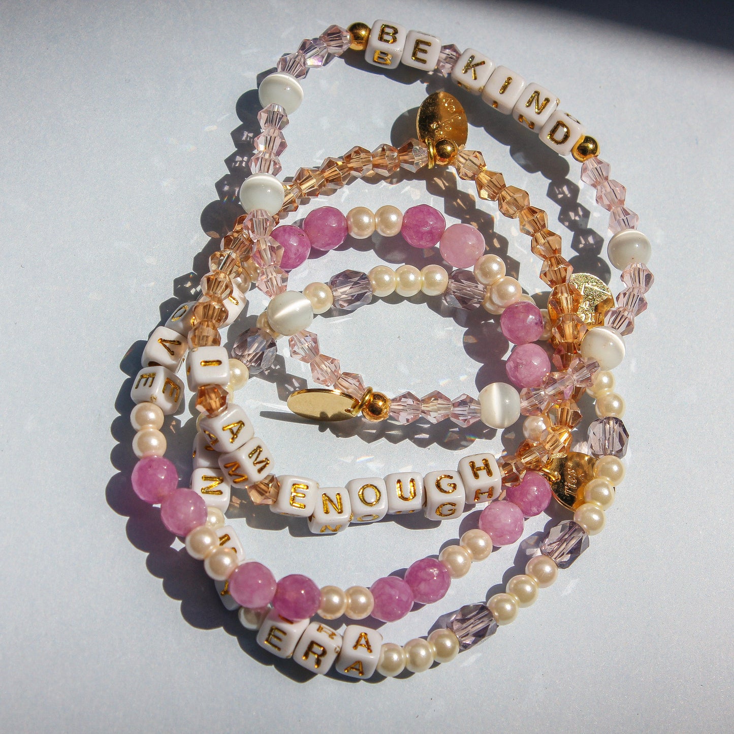 Be Kind Stack – Custom handmade beaded bracelet with personalized name or mantra. Perfect for gifting, self-expression, and meaningful everyday wear.