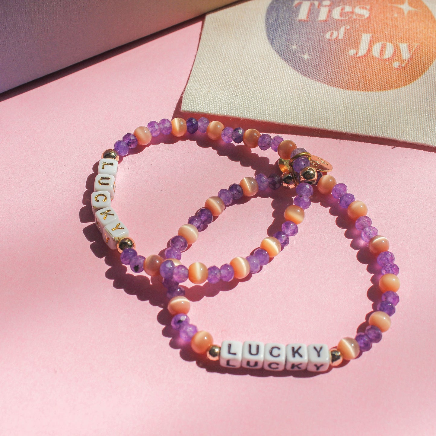Lucky – Custom handmade beaded bracelet with personalized name or mantra. Perfect for gifting, self-expression, and meaningful everyday wear.