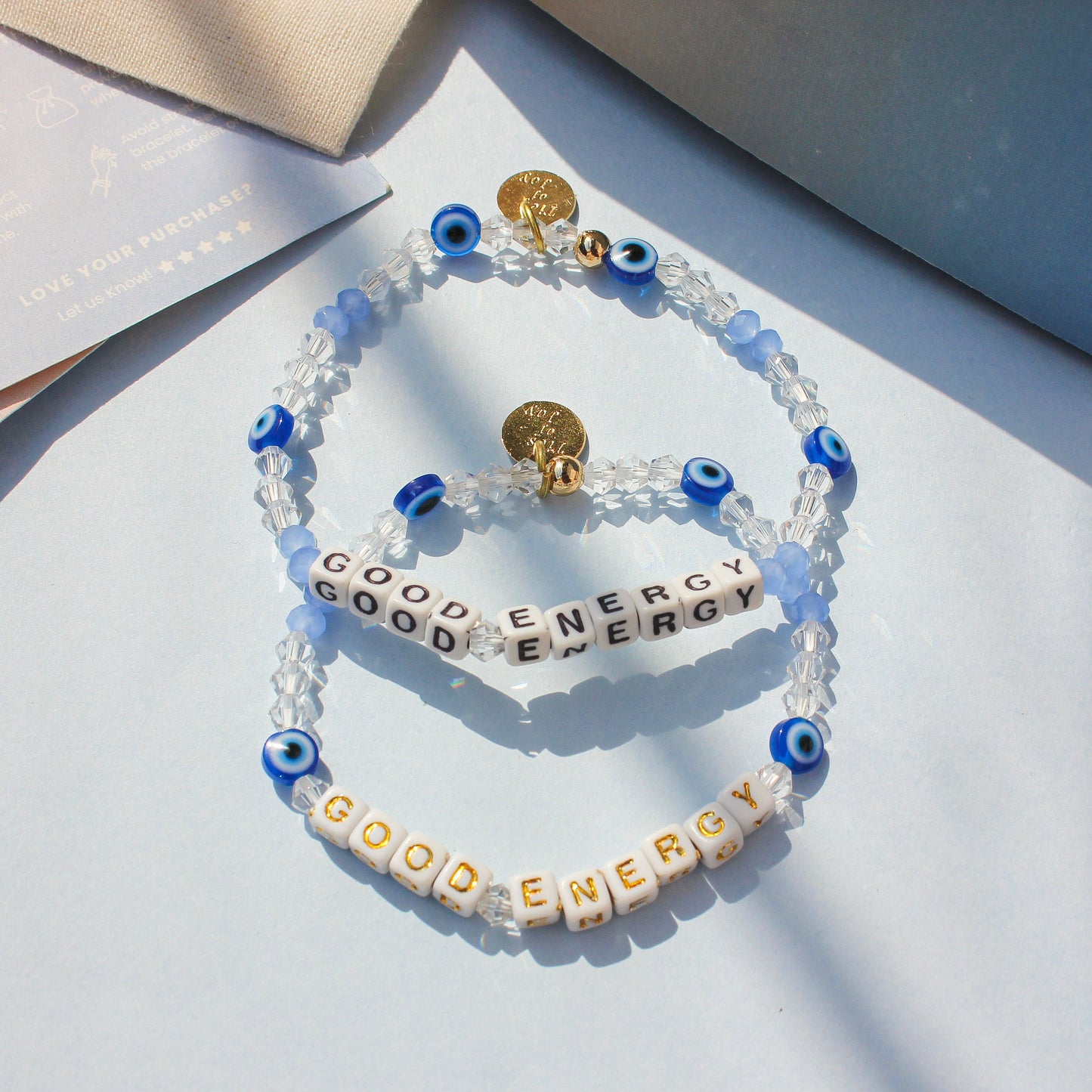 Good Energy – Custom handmade beaded bracelet with personalized name or mantra. Perfect for gifting, self-expression, and meaningful everyday wear.