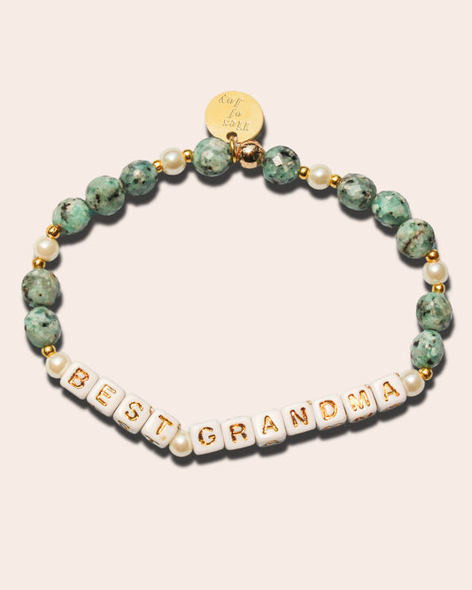 Best Grandma – Custom handmade beaded bracelet with personalized name or mantra. Perfect for gifting, self-expression, and meaningful everyday wear.