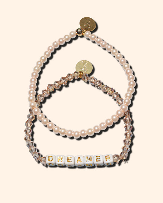 Dreamer Stack – Custom handmade beaded bracelet with personalized name or mantra. Perfect for gifting, self-expression, and meaningful everyday wear.