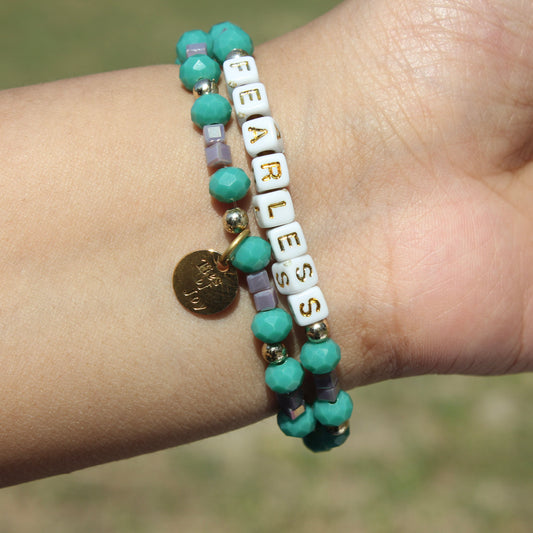 Fearless – Custom handmade beaded bracelet with personalized name or mantra. Perfect for gifting, self-expression, and meaningful everyday wear.