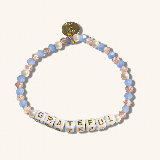Grateful – Custom handmade beaded bracelet with personalized name or mantra. Perfect for gifting, self-expression, and meaningful everyday wear.