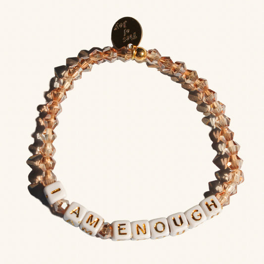 I am Enough – Custom handmade beaded bracelet with personalized name or mantra. Perfect for gifting, self-expression, and meaningful everyday wear.