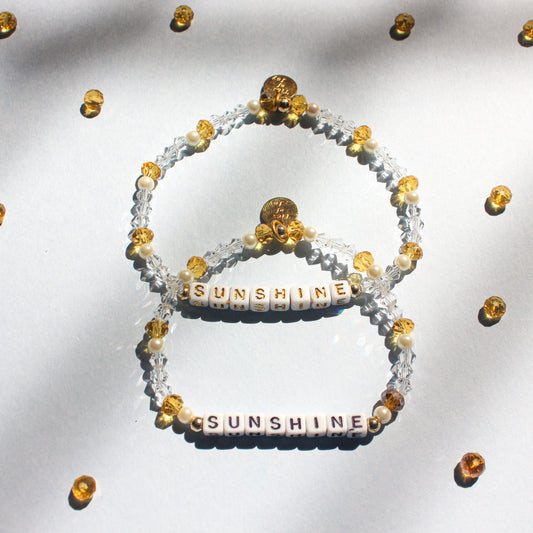 Sunshine – Custom handmade beaded bracelet with personalized name or mantra. Perfect for gifting, self-expression, and meaningful everyday wear.