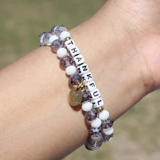 Thankful – Custom handmade beaded bracelet with personalized name or mantra. Perfect for gifting, self-expression, and meaningful everyday wear.